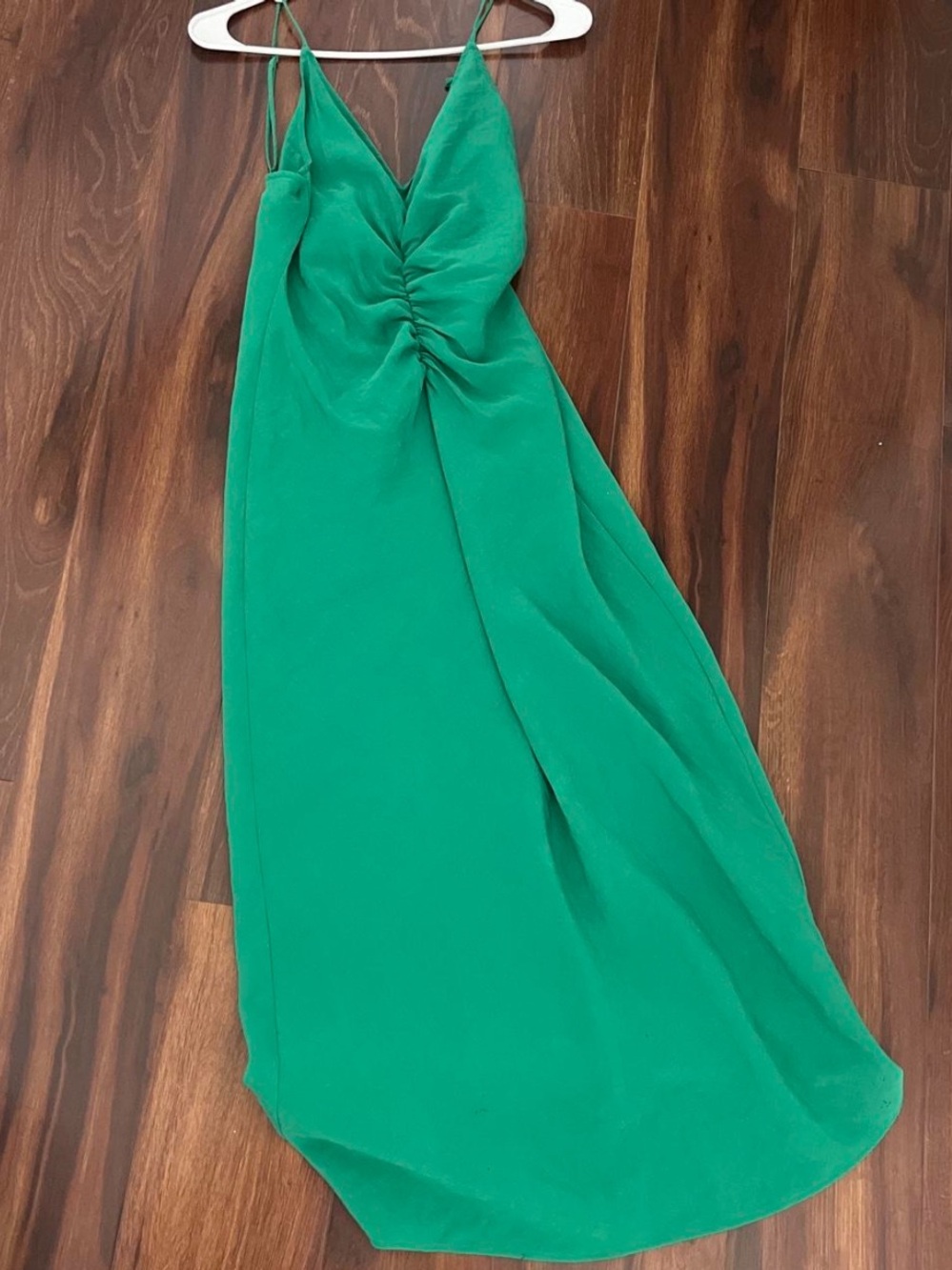 Green Zara V-Neck Ruched Maxi Dress